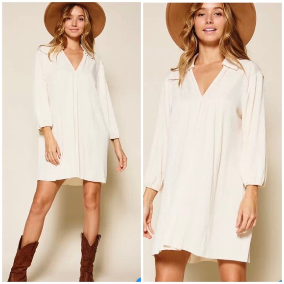 #45 LONG SLEEVE V-NECK TUNIC MINI DRESS - Picture 6 of 8